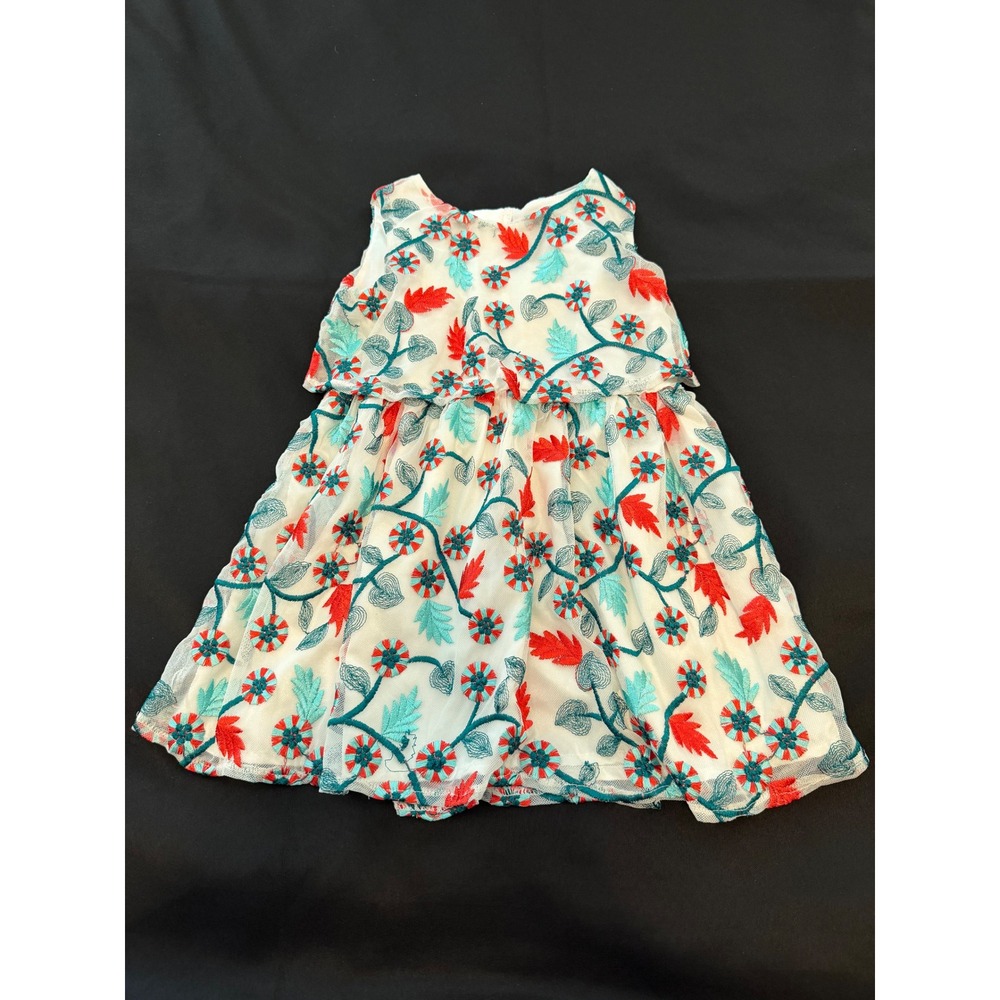 Genuine Kids OshKosh Girls 4T Floral Embroidered Mesh Dress Sleeveless White Red